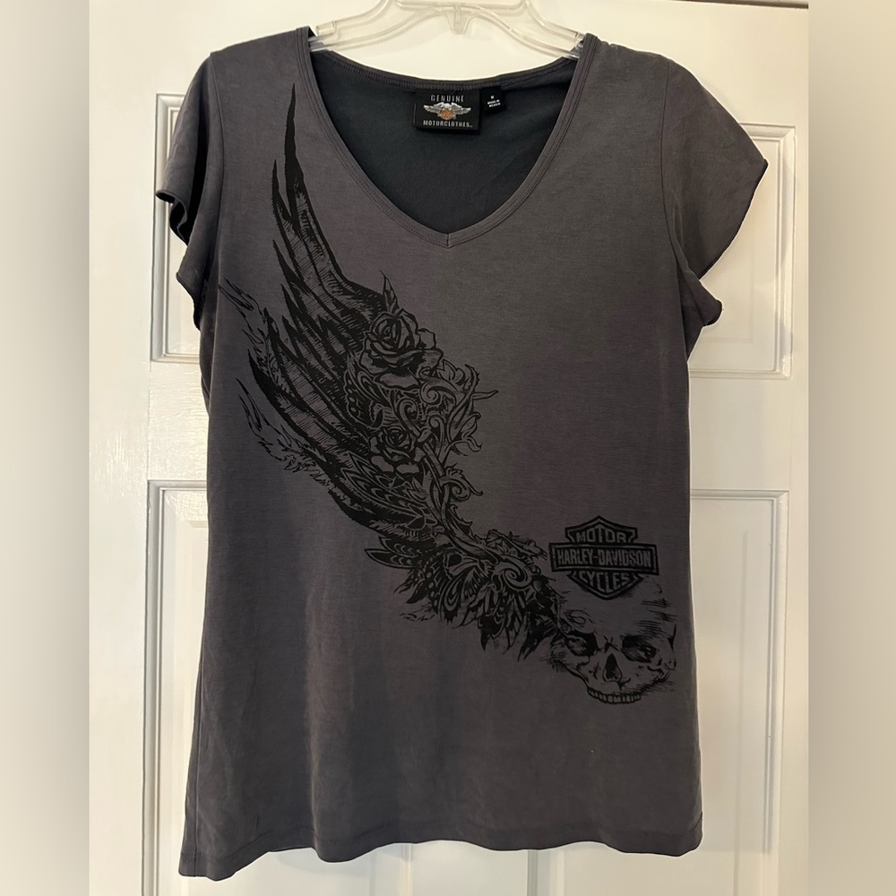 Harley Davidson Women's T Shirt Gray Lightweight flutter sleeve modal medium